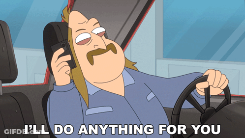 A Cartoon Of A Man Talking On A Cell Phone With The Words " I 'Ll Do Anything For You " GIF