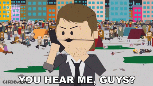 A Cartoon Of A Man Talking On A Cell Phone With The Words You Hear Me Guys GIF
