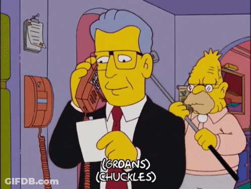 A Cartoon Of A Man Talking On A Phone With Groans And Chuckles GIF