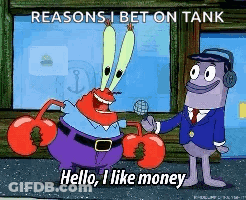 A Cartoon Of A Man Talking To A Crab That Says Reasons I Bet On Tank GIF