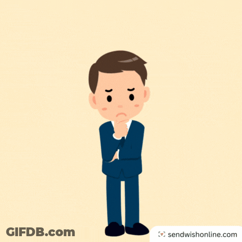 A Cartoon Of A Man Thinking With Question Marks Above Him GIF