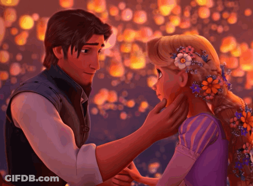 A Cartoon Of A Man Touching A Woman 'S Face GIF