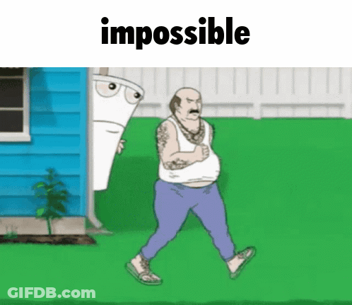 Cartoon Man Walking In Front Of Blue House With Impossible Text GIF