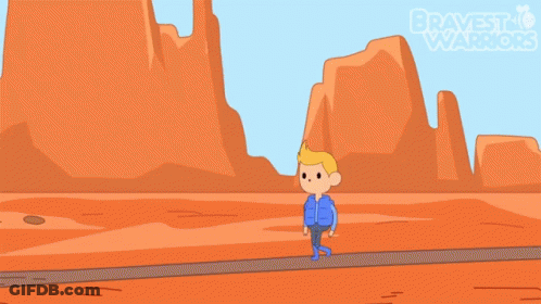 A Cartoon Of A Man Walking Through A Desert With The Words Bravest Warriors Written On The Bottom GIF