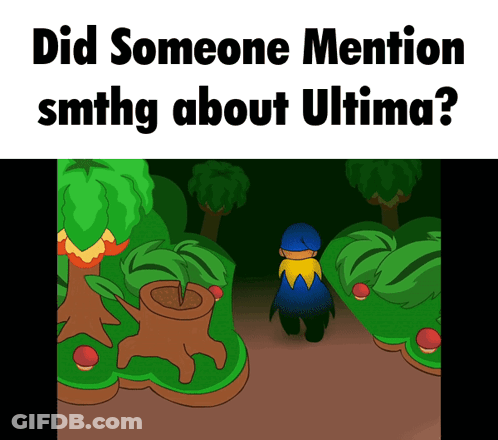 A Cartoon Of A Man Walking Through A Forest With The Caption Did Someone Mention Smthg About Ultima GIF