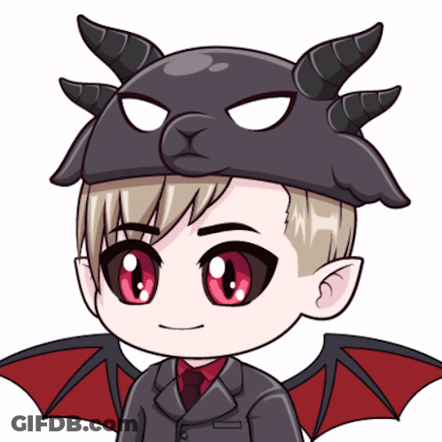 A Cartoon Of A Man Wearing A Demon Hat GIF