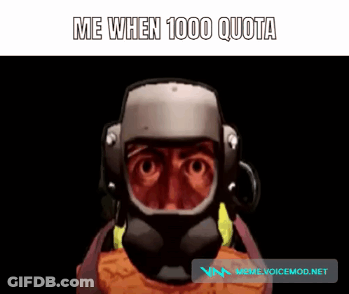 A Cartoon Of A Man Wearing A Gas Mask And A Helmet Says Me When 1000 Quota GIF