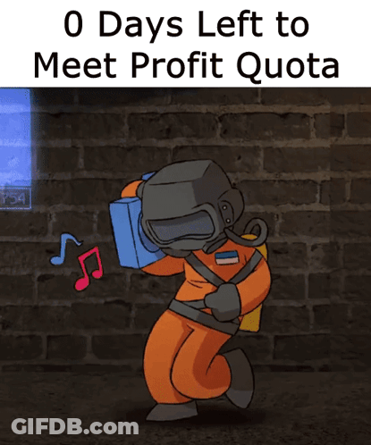 A Cartoon Of A Man Wearing A Gas Mask With The Words " 0 Days Left To Meet Profit Quota " GIF
