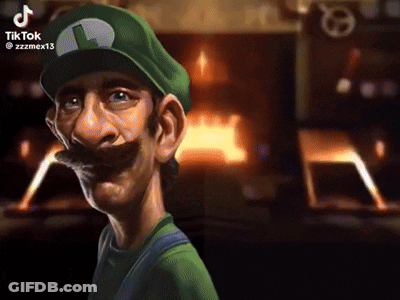 A Cartoon Of A Man Wearing A Green Hat And Mustache . GIF