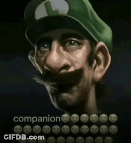 A Cartoon Of A Man Wearing A Green Hat With The Letter L On It And The Word Companion Below Him GIF