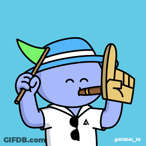 A Cartoon Of A Man Wearing A Hat And Holding A Flag And A Baseball Glove GIF
