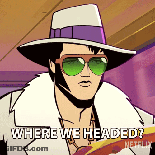 A Cartoon Of A Man Wearing A Hat And Sunglasses Asking Where We Headed GIF