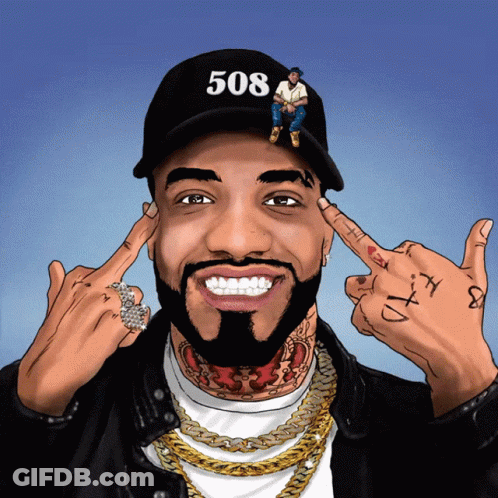 A Cartoon Of A Man Wearing A Hat That Says 508 GIF