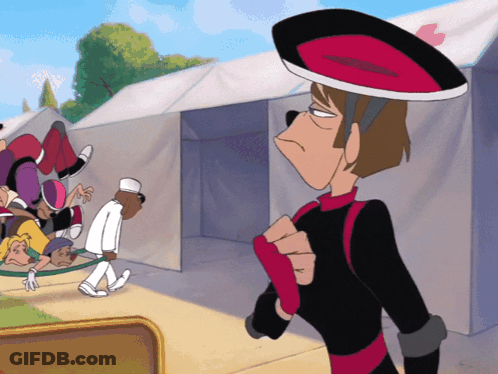 A Cartoon Of A Man Wearing A Hat That Says ' Apple ' On It GIF