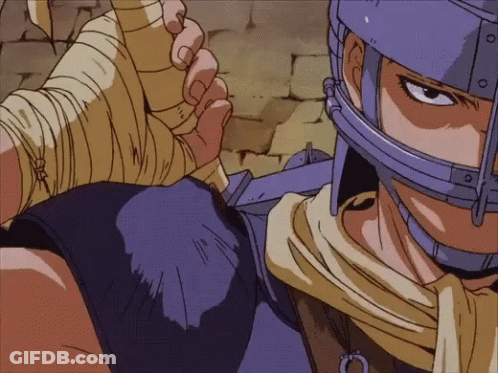Cartoon Man With Helmet Holding Sword GIF