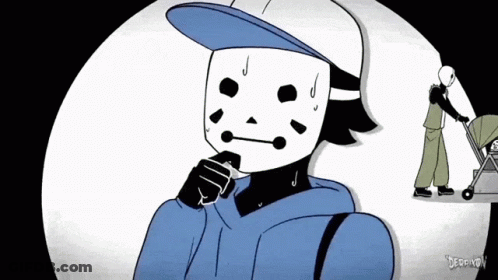 A Cartoon Of A Man Wearing A Mask And A Blue Hoodie GIF