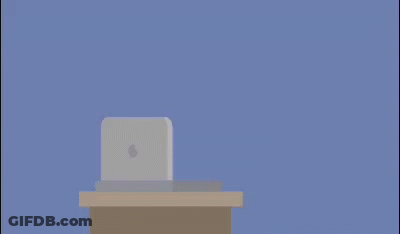 A Cartoon Of A Man Wearing A Mask Looking At A Laptop With The Words " Evitar Como " Above Him GIF