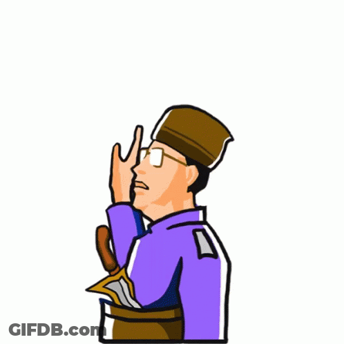 A Cartoon Of A Man Wearing A Purple Shirt With The Word Merdeka Written Above Him GIF