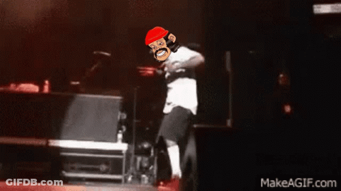 A Cartoon Of A Man Wearing A Red Hat Dancing On A Stage With The Website Makeagif.com In The Corner GIF