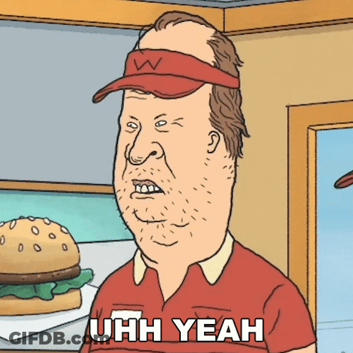 A Cartoon Of A Man Wearing A Red Shirt That Says Uhh Yeah GIF