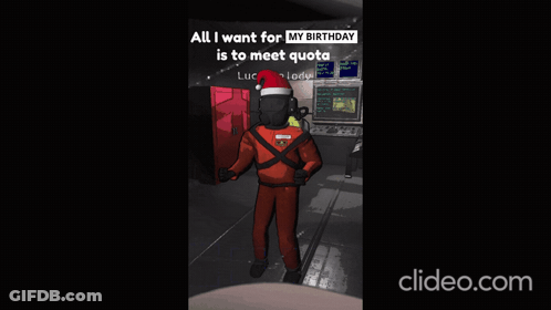 A Cartoon Of A Man Wearing A Santa Hat With The Words All I Want For My Birthday Is To Meet Quota GIF