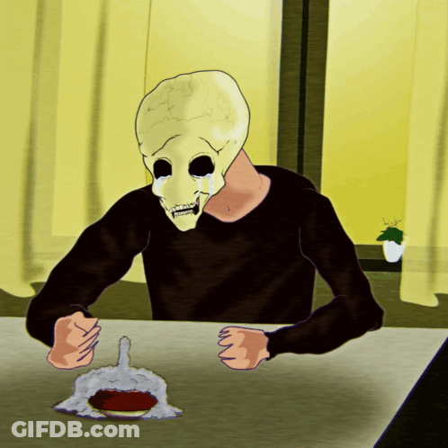 A Cartoon Of A Man Wearing A Skeleton Mask GIF