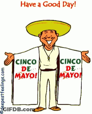 A Cartoon Of A Man Wearing A Sombrero And A Poncho That Says " Cinco De Mayo " GIF
