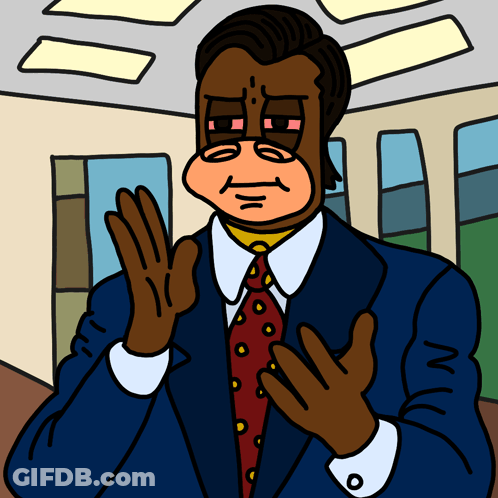 A Cartoon Of A Man Wearing A Suit And Tie With His Hands Folded GIF