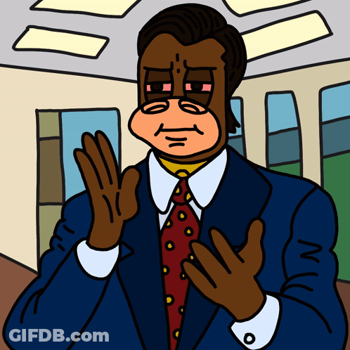 A Cartoon Of A Man Wearing A Suit And Tie With His Hands Folded GIF