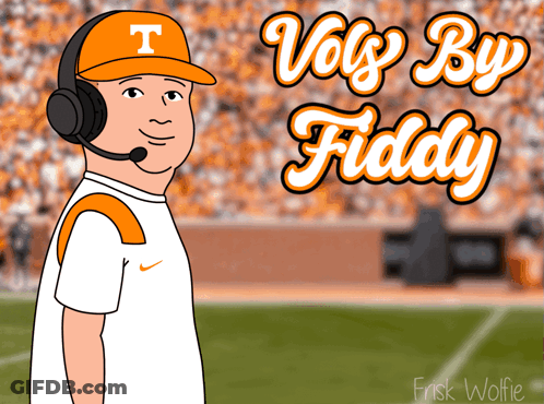 A Cartoon Of A Man Wearing A T Hat And Headphones With The Words Vols By Fiddy Below Him GIF