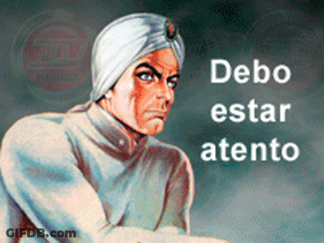A Cartoon Of A Man Wearing A Turban With The Words Debo Estar Atento Written Below Him GIF
