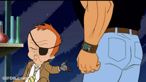 A Cartoon Of A Man Wearing A Watch Standing Next To Another Man GIF