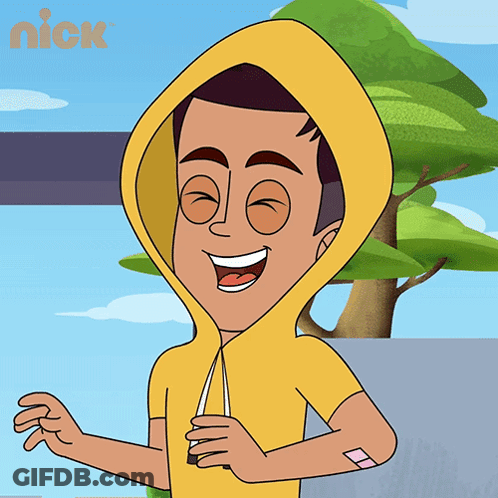 A Cartoon Of A Man Wearing A Yellow Hoodie With The Nick Logo On The Bottom Right GIF