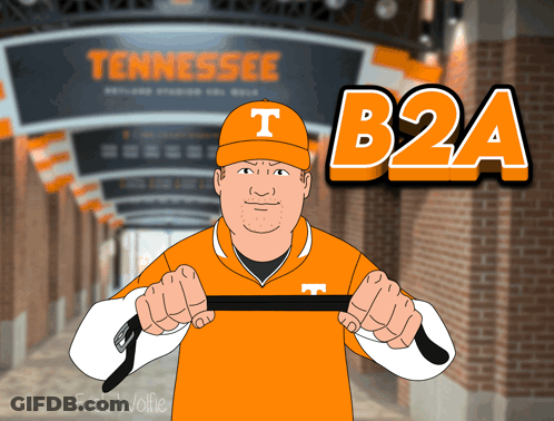 A Cartoon Of A Man Wearing An Orange Shirt With The Letter T On The Front GIF