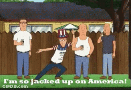 A Cartoon Of A Man Wearing An Uncle Sam Hat Standing In Front Of A Fence . GIF