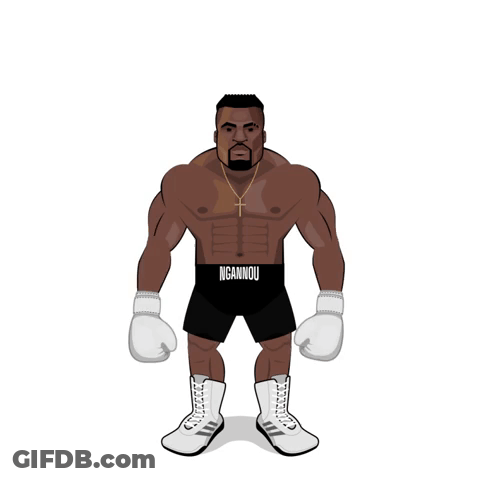 A Cartoon Of A Man Wearing Boxing Gloves And Shorts With The Word Ngannou On Them GIF