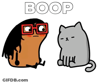A Cartoon Of A Man Wearing Glasses And A Cat With The Word Boop Written Above Them GIF
