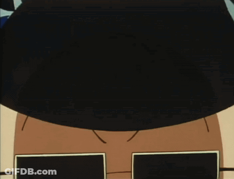 A Cartoon Of A Man Wearing Glasses With A Swirl On Them GIF