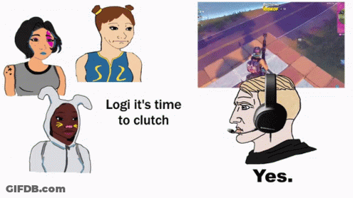 A Cartoon Of A Man Wearing Headphones With The Words Logi It 'S Time To Clutch Above Him GIF