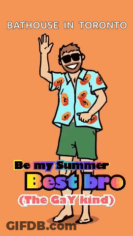 A Cartoon Of A Man Wearing Sunglasses And A Bathhouse In Toronto Shirt GIF
