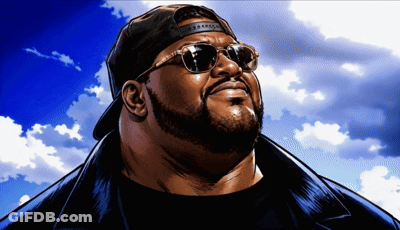 A Cartoon Of A Man Wearing Sunglasses And A Hat With A Blue Sky In The Background GIF
