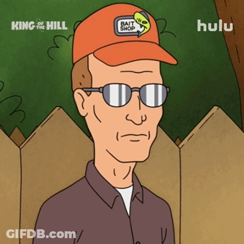 A Cartoon Of A Man Wearing Sunglasses And An Orange Hat That Says Bait Shop GIF