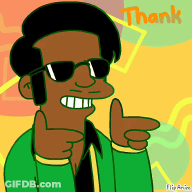 A Cartoon Of A Man Wearing Sunglasses And Giving A Thumbs Up With The Word Thank In The Background GIF