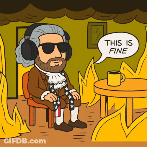 A Cartoon Of A Man Wearing Sunglasses And Headphones Saying " This Is Fine " GIF