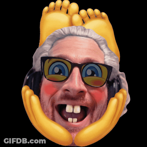 A Cartoon Of A Man Wearing Sunglasses And Headphones With Yellow Feet Behind His Head GIF