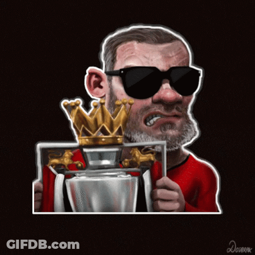 A Cartoon Of A Man Wearing Sunglasses Holding A Trophy With A Crown On It GIF