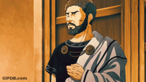A Cartoon Of A Man With A Beard And A Toga GIF