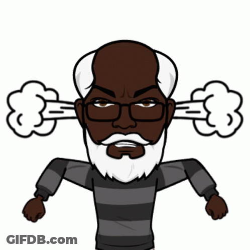 A Cartoon Of A Man With A Beard And Glasses Blowing Steam Out Of His Ears GIF