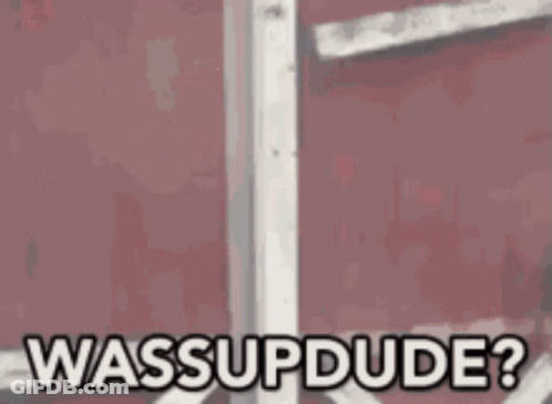 A Cartoon Of A Man With A Beard And Mustache Is Behind The Words Wassup Dude GIF
