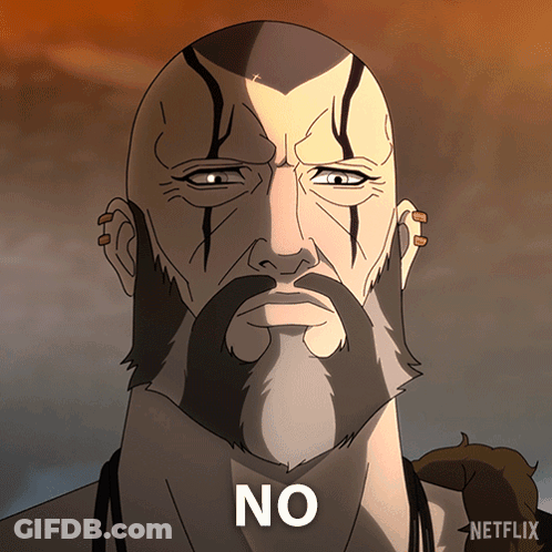 A Cartoon Of A Man With A Beard And The Word No On His Face GIF